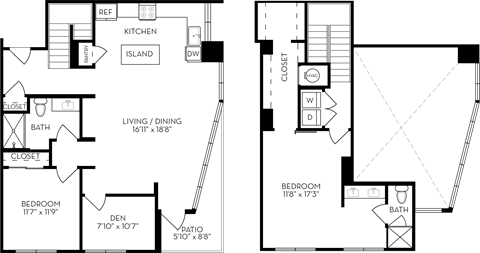Floor plan for 2 beds, 2 baths, 1595 sqft